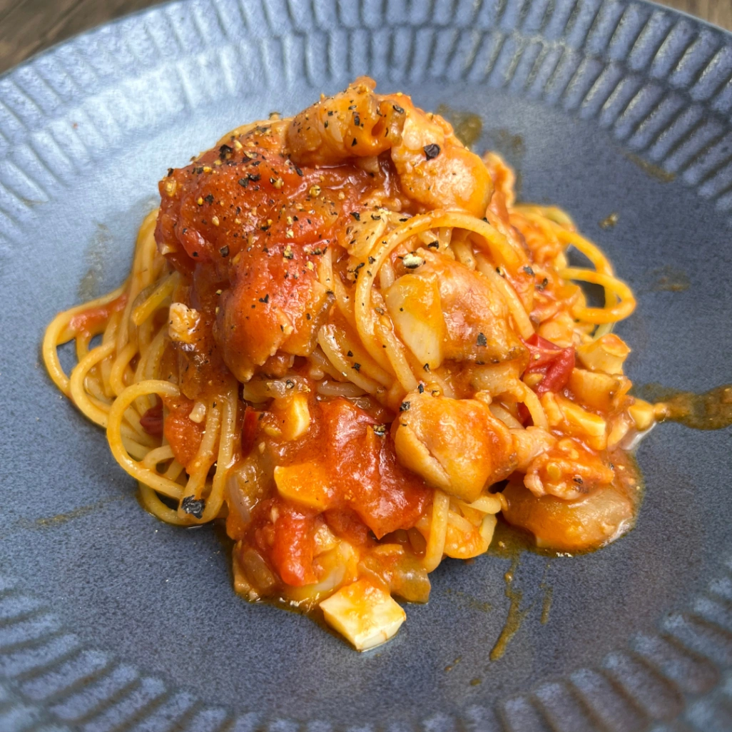 コストコのDE CECCO スパゲティ 1.6mmで作ったトマトソースパスタの調理例